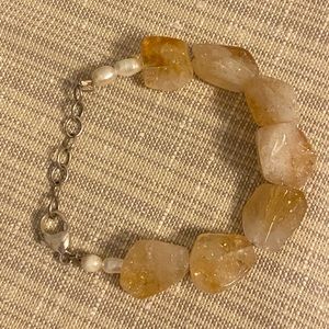 925 Citrine Chunky Stone & Pearl Bracelet